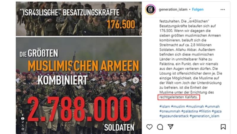 Auf Social Media wird ein Kalifat gefordert. (Bild: Dokumentationsstelle Politischer Islam)