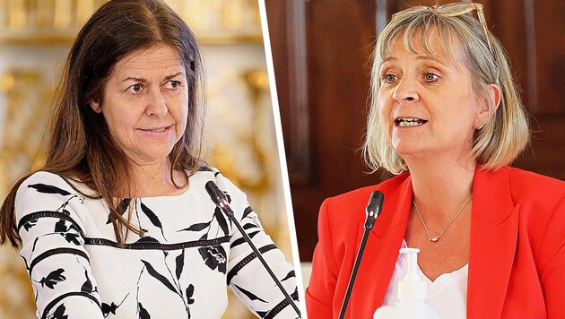 Sind sich uneinig: SPÖ-Soziallandesrätin Doris Kampus (links) und KPÖ-Klubobfrau Claudia Klimt-Weithaler (Bild: Christian Jauschowetz, LT-Stmk/Fischer, Krone KREATIV)