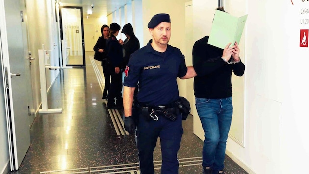 Scheu stapfte der Angeklagte zum Prozess am Landesgericht Eisenstadt, wo er sich teilweise schuldig bekannte. Die 21-Jährige Mittäterin fasste zwei Jahre Haft aus - Berufung! (Bild: Reinhard Judt)