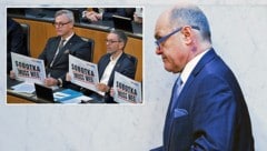 Der Druck auf Wolfgang Sobotka wird erhöht. Die Blauen wittern ihre Chance auf Revanche. (Bild: APA/EVA MANHART, APA/ROLAND SCHLAGER, Krone KREATIV)