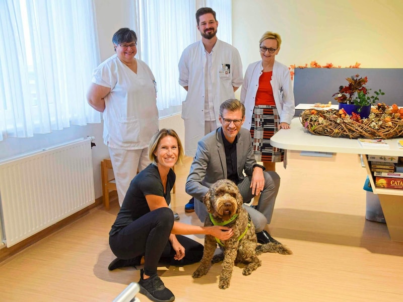 „Prion“ ist der Liebling der ganzen Station. Kein Wunder! Ob Autismus, Demenz oder Down-Syndrom: Tiergestützte Therapie kann bei Menschen mit Beeinträchtigungen unglaublich viel Positives bewirken. (Bild: KH BB Eisenstadt)