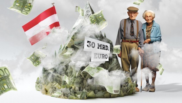 Jeder vierte Budget-Euro fließt in die Pensionen. (Bild: Krone KREATIV)