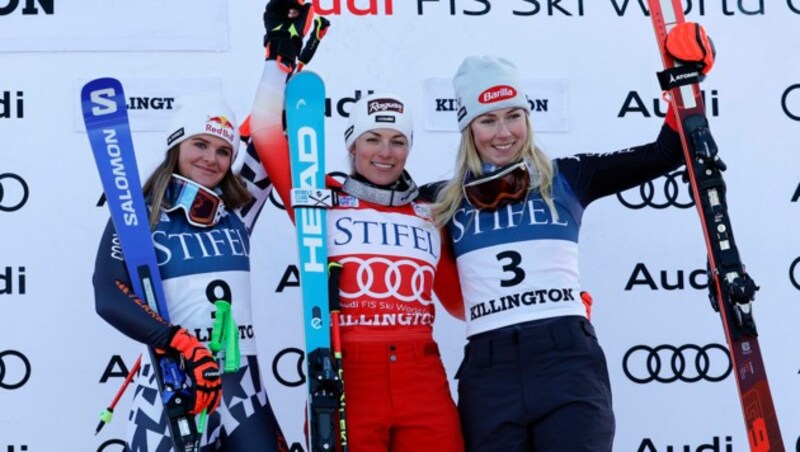 Alice Robinson (NZL), Lara Gut-Behrami (SUI) und Mikaela Shiffrin (USA). (Bild: GEPA pictures)