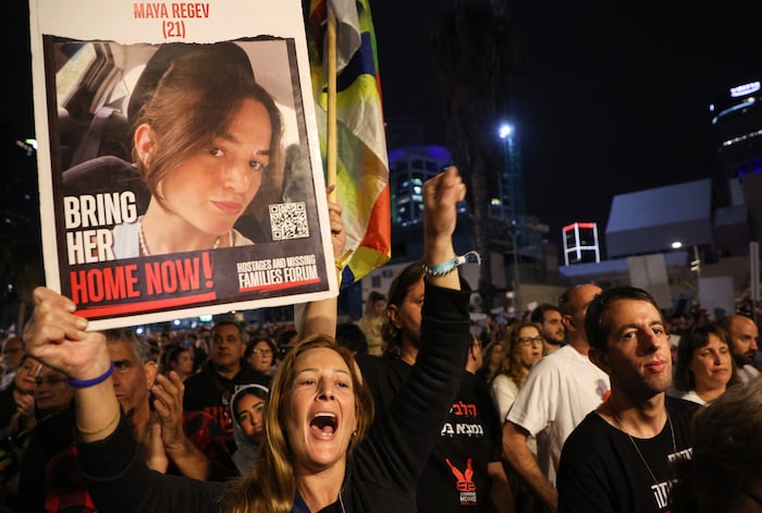 Demonstranten in Tel Aviv fordern die Freilassung der nach Gaza verschleppten israelischen ...