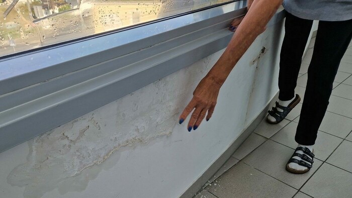 Die Mauer ist bereits durchnässt und bröckelt ab.