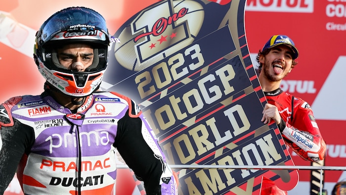 2023 musste Jorge Martin (l.) zusehen, wie Pecco Bagnaia (r.) zum zweiten Mal zum Weltmeister gekrönt wurde.