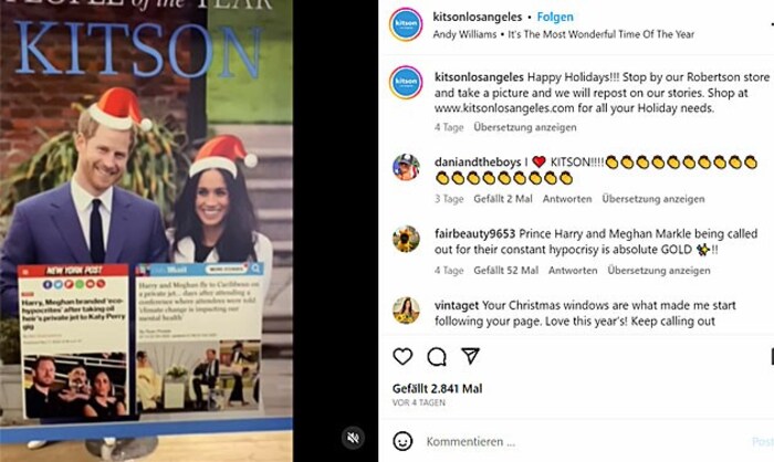 Die Bekleidungskette Kitson Los Angeles stellt Harry und Meghan an den Pranger.