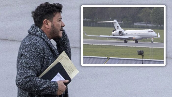 Vielflieger im Privatjet: Benko auf dem Innsbrucker Flugfeld, nach der Rückkehr aus Barcelona ...