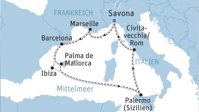 Die Reiseroute während Ihrer 8-tägigen Kreuzfahrt.