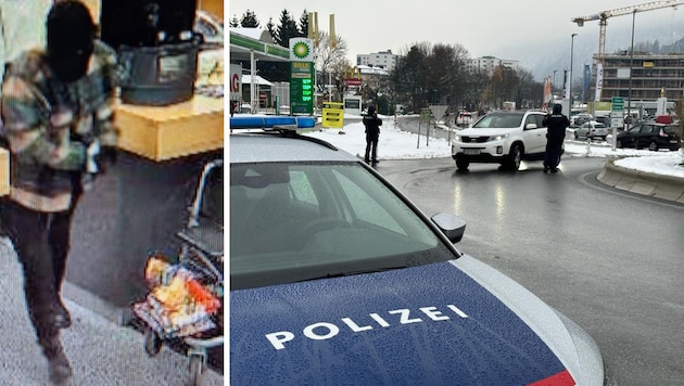 Eine Großfahndung nach dem Täter läuft. (Bild: Polizei Tirol/zoom.tirol/Krone KREATIV)