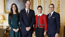 Prinzessin Kate und Prinz William zeigten sich am Donnerstag mit einem tapferen Lächeln, als sie Kronprinzessin Victoria und Prinz Daniel auf Schloss Windsor begrüßten. (Bild: Christine Olsson / TT News Agency / picturedesk.com)