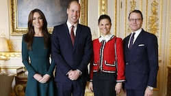 Prinzessin Kate und Prinz William zeigten sich am Donnerstag mit einem tapferen Lächeln, als sie Kronprinzessin Victoria und Prinz Daniel auf Schloss Windsor begrüßten. (Bild: Christine Olsson / TT News Agency / picturedesk.com)