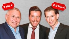 Alfred Gusenbauer (li.) und Sebastian Kurz (re.) kassierten vom Immo-Jongleur. (Bild: Karl Schöndorfer/picturedesk.com, zVg, Krone KREATIV)