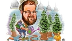 OÖVP-Parteimanager Florian Hiegelsberger mit seiber (imaginierten) Cannabis-Indoorplantage (Bild: Ilic Milan A.)