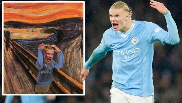 Geht Erling Haaland jetzt noch in die Kunstgeschichte ein? (Bild: Twitter.com, AP)