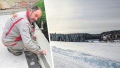 Der Skoda von Erwin M. (links) kam von der Straße ab und blieb im Schnee stecken (rechts). (Bild: Klaus Schindler, Krone KREATIV)