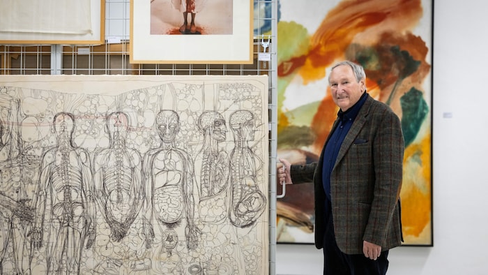 Erwin Hauser mit Nitsch-Zeichnung