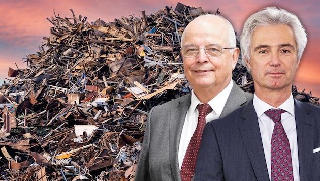 Schrott wird immer mehr zur Mangelware, sagen AMAG-Technikvorstand Helmut Kaufmann (r.), der ab Jänner auch Chef der Ranshofener ist, und Voestalpine-Vorstand Franz Rotter (l.). (Bild: stock.adobe.com Foto Fischer AMAG/Wildbild AMAG Krone KREATIV,)