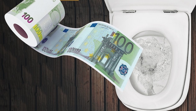 Von den größten Städten in Niederösterreich liegt nur eine bei den Kosten für WC-Spülungen unter dem Bundesschnitt von 9,83 Euro. (Bild: WinNondakowit-stock.adobe.com, Krone KREATIV)