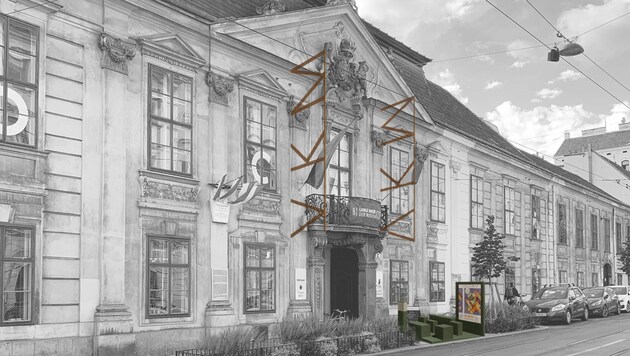 Neue Schriftzüge an der Fassade sollen das Museum in der Laudongasse wahrnehmbar machen. (Bild: Silberpfeil-Architekten)