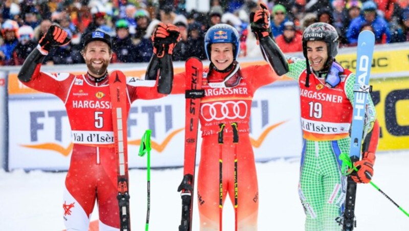 Marco Schwarz, Marco Odermatt und Joan Verdu (v.l.n.r.) (Bild: GEPA pictures)