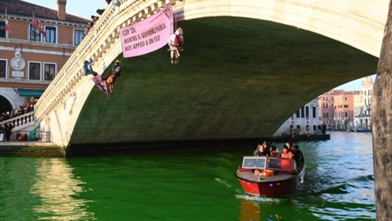 Die Aktivisten protestierten gegen die ihrer Ansicht nach ungenügenden Fortschritte im Kampf gegen Klimawandel. (Bild: APA/AFP/Marco SABADIN)