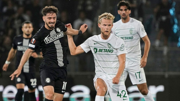 Otar Kiteishvili (l.) und Sturm wollen am Donnerstag im Rückspiel in LIssabon gegen Sporting das internationale Überwintern sichern. (Bild: Sepp Pail)