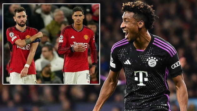 Hängende Köpfe bei Manchester United, Jubel bei den Bayern. (Bild: AFP or licensors, ASSOCIATED PRESS, Krone KREATIV)