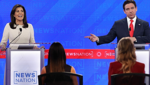 Nikki Haley hat derzeit gut lachen - von Debatte zu Debatte steigen ihre Umfragewerte laufend. (Bild: APA/Getty Images via AFP/GETTY IMAGES/JUSTIN SULLIVAN)