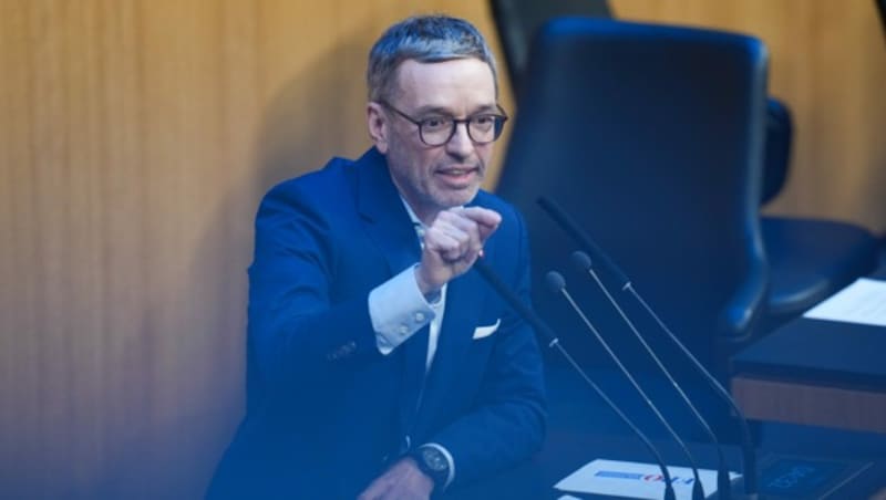 FPÖ-Chef Kickl musste von der zweiten Nationalratspräsidentin daran erinnert werden, worum es in der der Debatte geht. (Bild: APA/EVA MANHART)