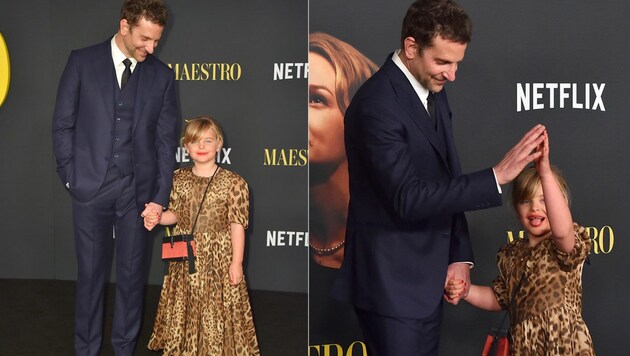 Bradley Cooper und seine Tochter Lea bei der „Maestro“-Premiere. (Bild: APA/Photo by Jordan Strauss/Invision/AP)