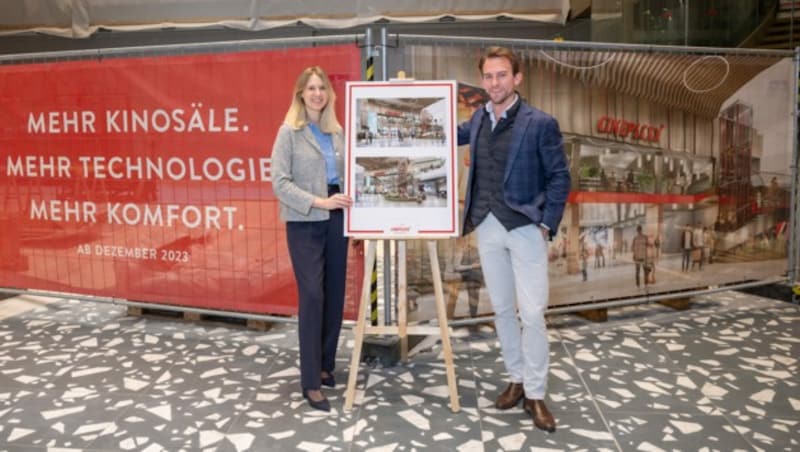 Großes Kino: Lucas Langhammer (Cineplexx) und Verena Haller (Unibail-Rodamco-Westfield) freuen sich auf das Opening des modernsten Kino Österreichs. (Bild: Robert Harson)