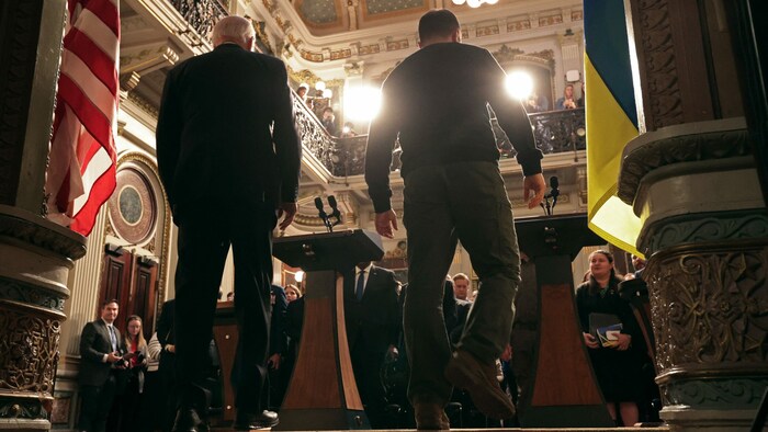 Biden (li.) und Selenskyj traten am Dienstag in Washington gemeinsam vor die Presse. Der ...