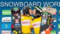 Im siebten Himmel: Snowboard-Duo Sabine Schöffmann (li.) und Alexander Payer (Bild: Miha Matavz)