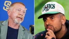 Boris Becker (links) vermisst bei Nick Kyrgios den Respekt vor Tennis-Legenden. (Bild: APA/dpa/Matthias Balk, ASSOCIATED PRESS, Krone KREATIV)