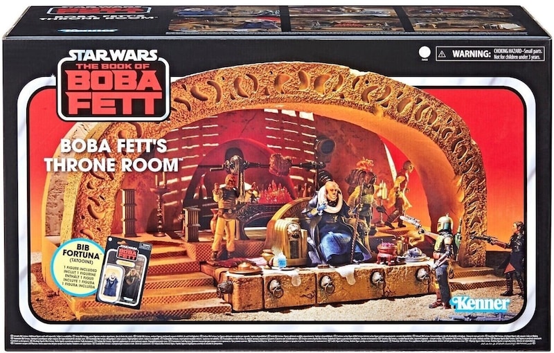 Mit dem Spielset Boba Fetts Thronsaal kann mit den beweglichen Teilen und verschiedenen extrem detaillierten Accessoires eine ganze Szene gestaltet werden, die von der Live-Action-Serie „The Book of Boba Fett“ inspiriert ist. (Bild: Hasbro Pulse)