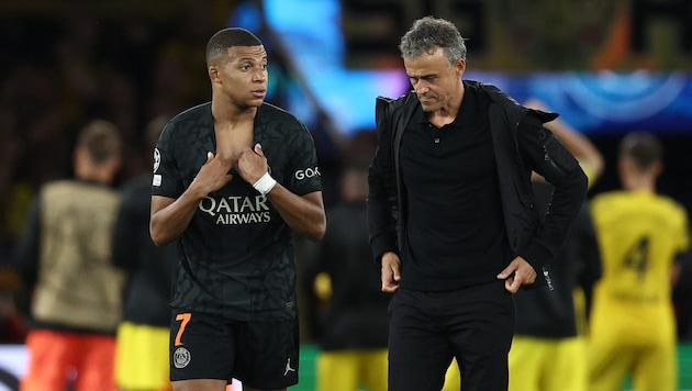 Kylian Mbappe (left) and coach Luis Enrique's time together is coming to an end. (Bild: APA/AFP/FRANCK FIFE)