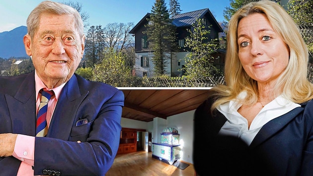 Hannes Androsch und Tochter Natascha Sommerer stoßen ihre Villa samt 10.000 Quadratmeter Grundfläche ab. (Bild: Sepp Pail, wika-immobilien, Reinhard Holl, APA-PictureDesc, Krone KREATIV)