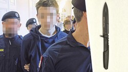 Mit diesem Messer soll der 17-jährige Jugendliche getötet haben. (Bild: Reinhard Holl, LPD Wien, Krone KREATIV)