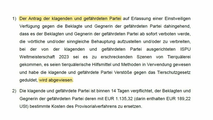 Das Landesgericht kann Verstöße nach dem Tierschutzgesetz nicht eindeutig ausschließen, steht ...