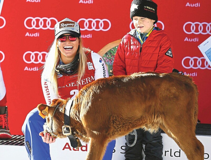 Lara Gut-Behrami gewann 2015 die Abfahrt, nannte ihr Kalb „Valdy“. (Bild: AP)