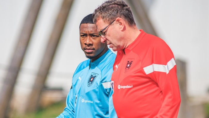 ÖFB-Teamchef Ralf Rangnick (re.) und David Alaba