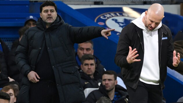 Mauricio Pochettino (l.) will einen neuen Stürmer an die Stamford Bridge holen, Christian Ilzer (r.) kennt ihn bereits. (Bild: APA/AFP/Ben Stansall, GEPA)