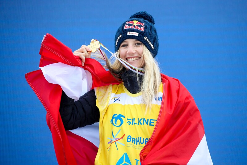 Die Millstätterin Anna Gasser jubelte in Bakuriani über ihren zweiten Weltmeistertitel im Snowboard-Big-Air. (Bild: GEPA pictures)