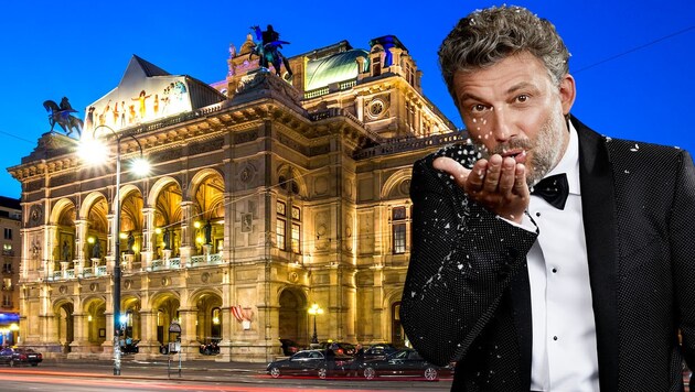 Die Wiener Staatsoper und Startenor Jonas Kaufmann schicken Weihnachtsgrüße. (Bild: www.picturdesk.com/pure.passion.photography, Gregor Hohenberg/Sony Classical, Krone KREATIV)