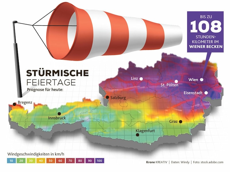 Es kommen stürmische Feiertage auf uns zu. (Bild: stock.adobe.com, Krone KREATIV)