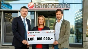 Bank Austria Vorstandsvorsitzender Robert Zadrazil, Barbara Stöckl, Caritas-Wien-Direktor Klaus Schwertner (v. l. n. r.). (Bild: Reinhard Holl)