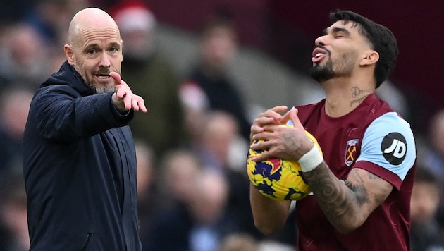 ManU-Trainer Erik ten Hag und Lucas Paqueta (Bild: AFP or licensors)