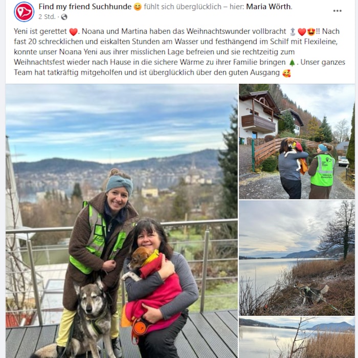 „Find my friend Suchhunde“ freut sich auf ihrer Facebookseite über die erfolgreiche Rettung von ...
