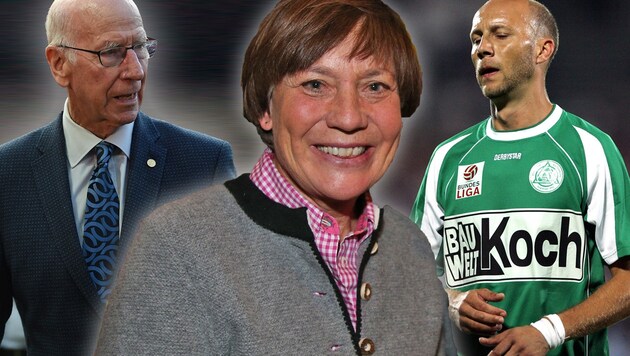 Bobby Charlton, Rosi Mittermaier und Thomas Wagner verstarben im Jahr 2023 (Bild: GEPA, AP, korne.at-Grafik)